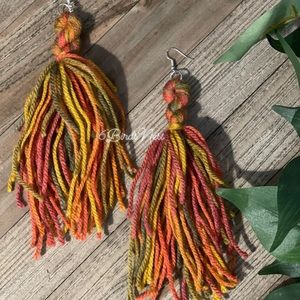 Multicolored tassel yarn earrings